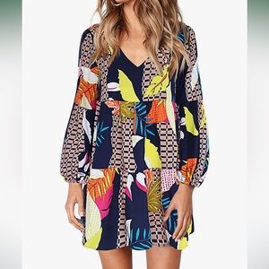 XL — Tunic Abstract Dress, Loose Flowy Swing Shift Dress